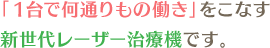 「1台で何通りもの働き」をこなす新世代レーザー治療機です。